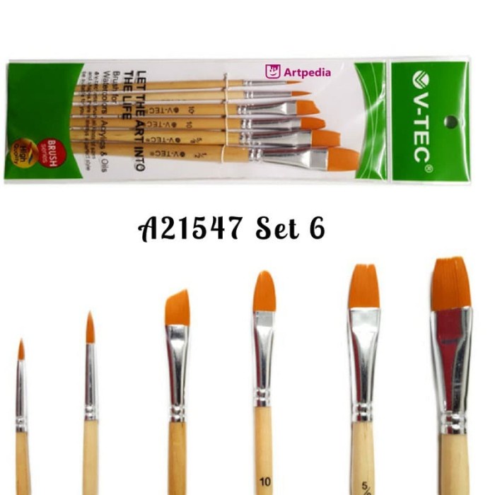 

V-Tec Brush A21547 Set 6 / Kuas Lukis Set Isi 6