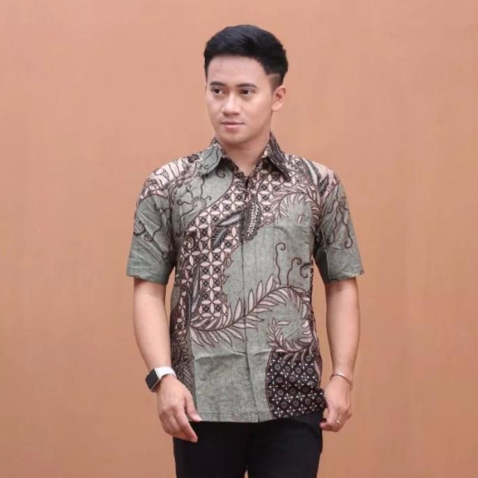 Discount  Kemeja Batik Pria Modern Warna Hijau Sage M L Xl Xxl Xxxl Xxxl