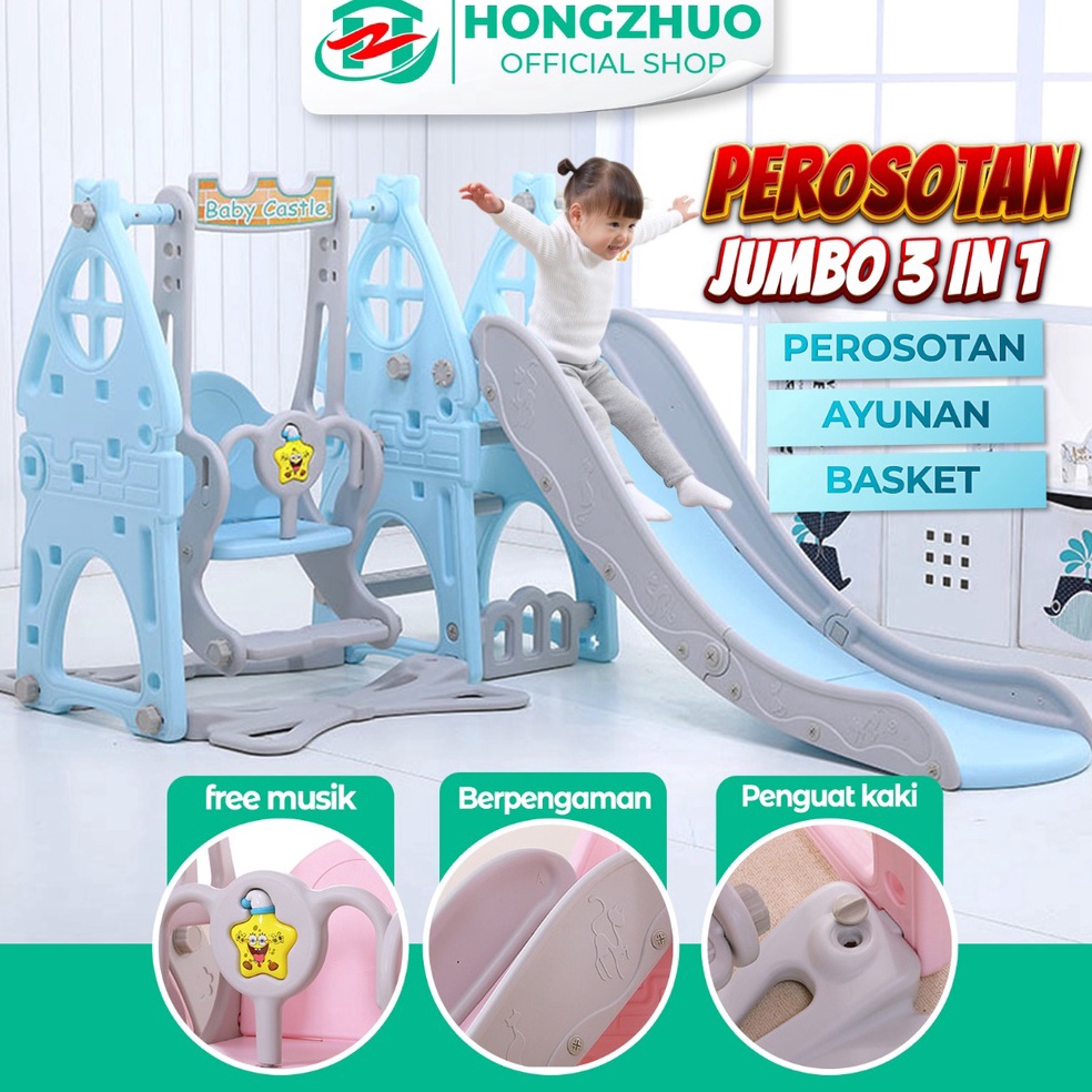 STOK TERBATAS Hongzhuo 3in1 Perosotan Prosotan Anak Premium Ayunan + Ring Basket Seluncuran Anak