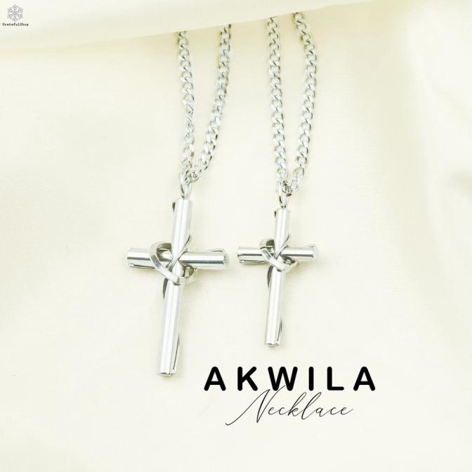 Akwila Salib Stainless Steel Kalung Free Anti Karat Couple Pouch