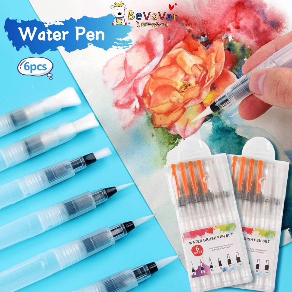

10.10 Promo Brand BEVAVAR Water Brush Pen Set Kuas Pena Untuk Cat Air (Isi 6)