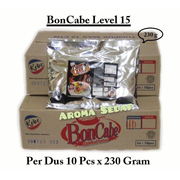 

1 karton Boncabe Level 15 230gr | Bon Cabe | Cabe Bubuk | Cabai Bubuk