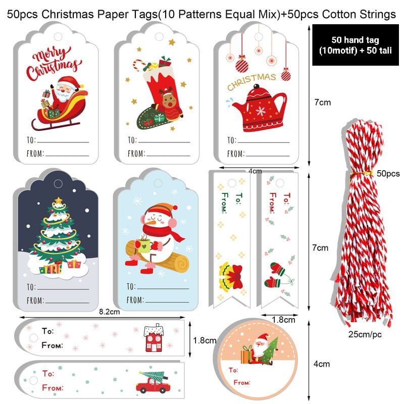 

HAND TAG / GANTUNGAN POHON NATAL ISI 50 PCS + TALI - WARNA PUTIH