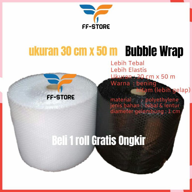 

[ART. O49N] [50Mx30CM] Bubble Wrap Hitam Bening Roll 30 cm x 50 m Tebal Premium Ekonomis Murah Gosend Grab Bandung