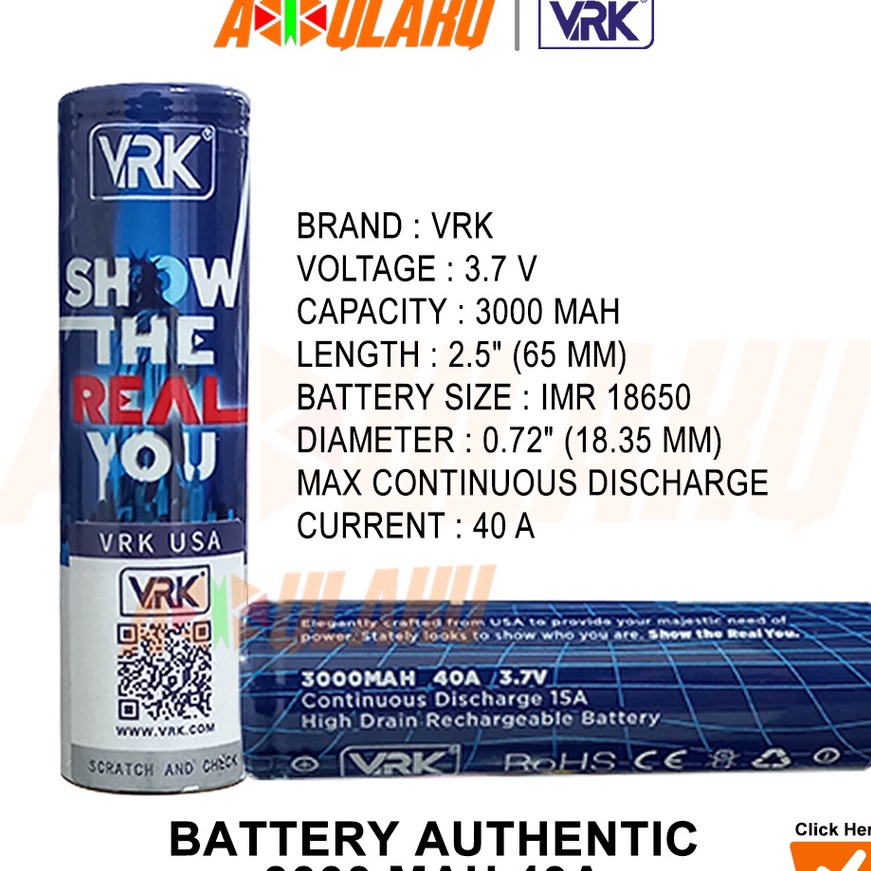 12.12 FLASH SALE Baterai VRK 3000 mAh Batre 18650 Authentic Batrai 18650 ?