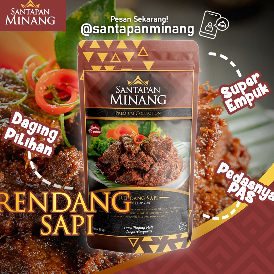 

➻➶✱✼ Rendang Daging Sapi Asli Khas Padang 300 gr Halal - Santapan Minang Terbaru