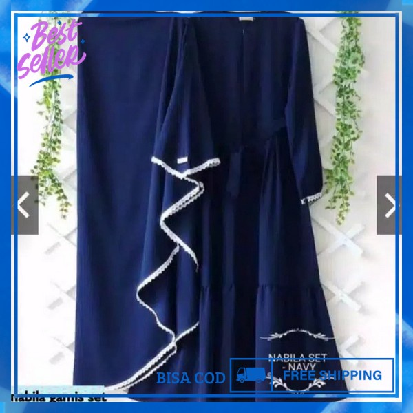 Satu Set Gamis Wanita Terbaru 2024 Gamus Set Polos Remaja Korea Style Bju Drees Gamis 2In1 Branded I