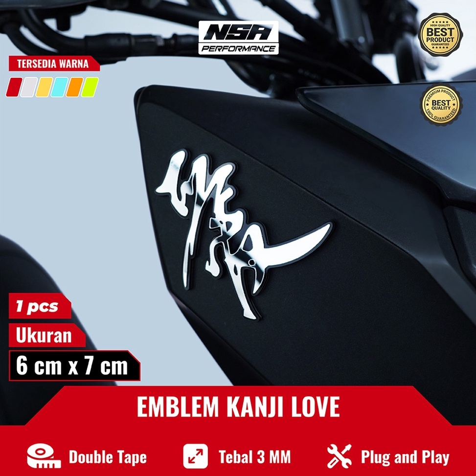 [♛J86>] 1PCS EMBLEM KANJI LOVE BUKAN STIKER KANJI STICKER KEREN TIMBUL RACING STIKER LUCU TULISAN KA