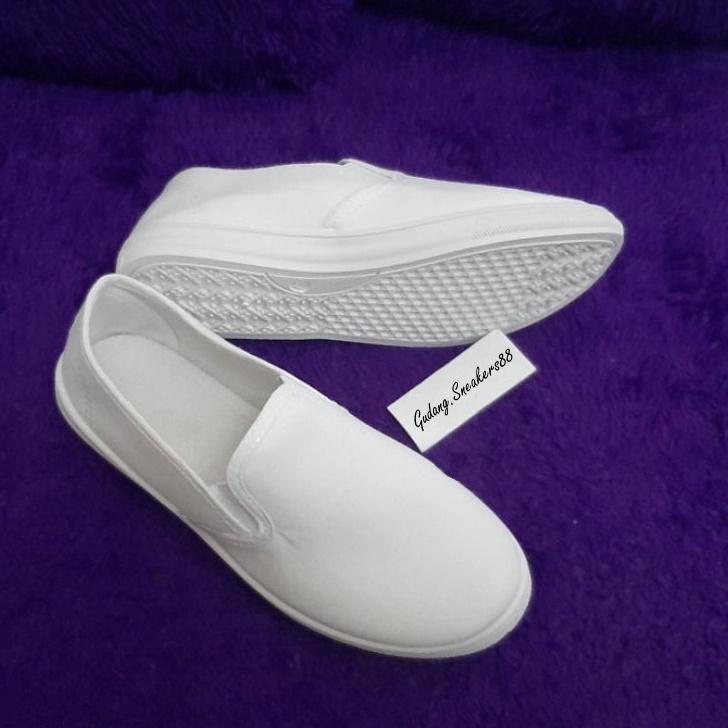 #JACK☠# Sepatu Putih Polos / Sepatu Putih Tanpa Tali / Sepatu Walkers Tanpa Tali / Sepatu Lukis WG7H