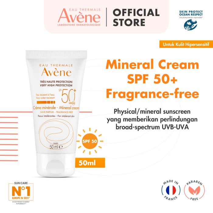 [Original] Avene Mineral Sunscreen Cream Spf 50 Fragrance Free - Physical Bisa Sameday