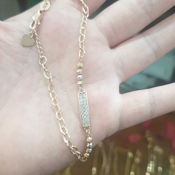 ✨Sale Gelang Serut Plat Permata Putih Emas Asli 375 8K Muda Ubs Diskon