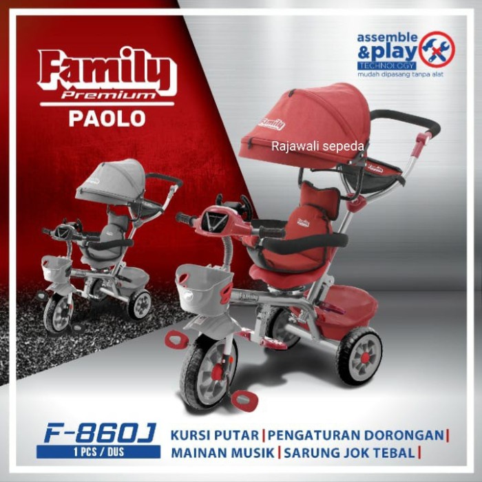 ✨Ori Sepeda Anak Roda Tiga Besi Family 860 J Musik Bangku Bisa Dua Arah Terbaru