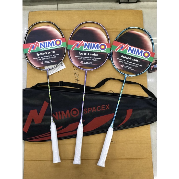 [Best Seller] Raker Bulutangkis Nimo Space X 100 Chrome Original Free Cover Terbatas