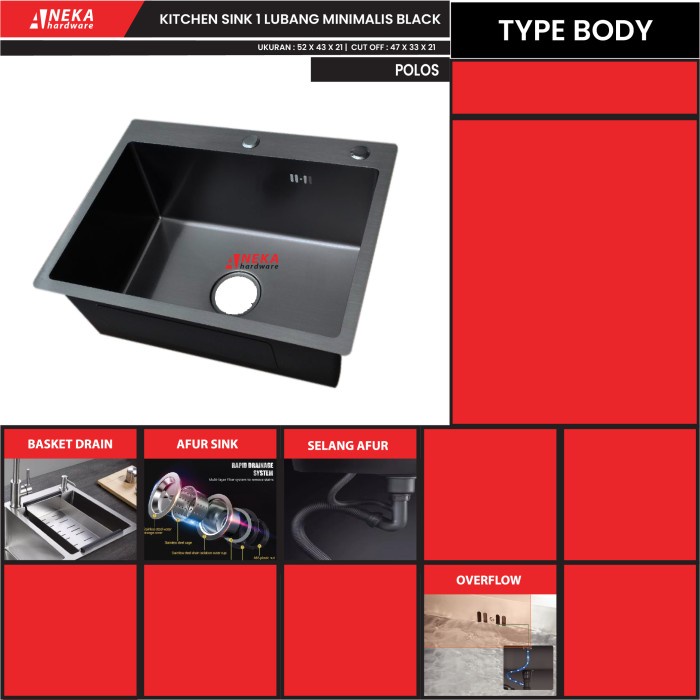 KITCHEN SINK BLACK STAINLESS 1 LUBANG / BAK CUCI PIRING PAKET LENGKAP