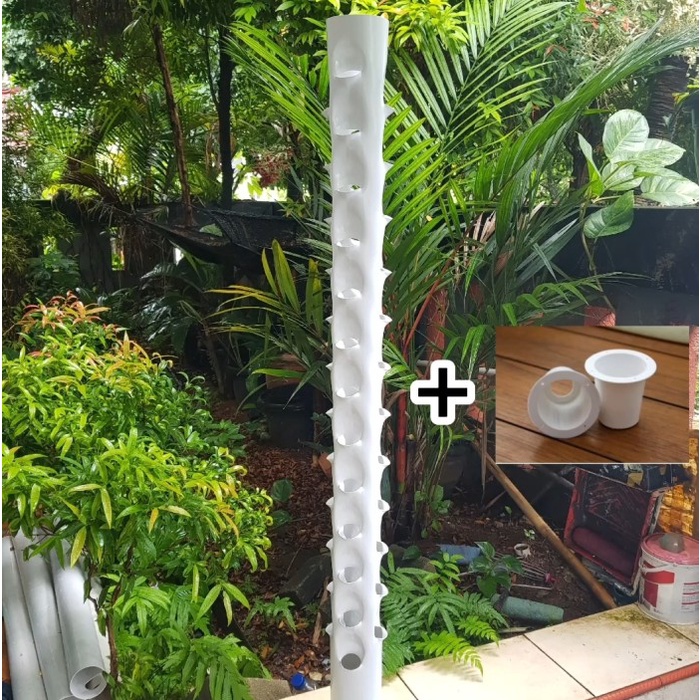 Promo Pipa Hidroponik Vertikal Vertikultur 32 Lubang Tanam Free Netpot Putih Terbaru