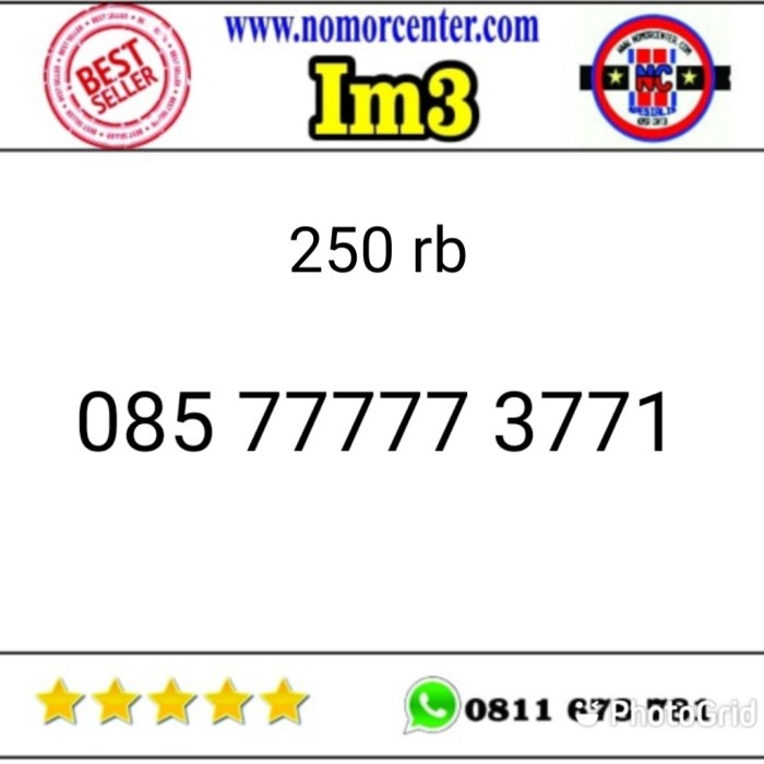 ✅New Kartu Perdana Im3 Seri Panca 77777 - 085 77777 3771 Murah Lri 374 Bisa Gojek