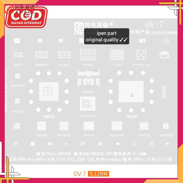 Plat Cetakan Ov7 Sdr735 Wcd9370 Sm6225 Sm7450 Bga Stencil Original