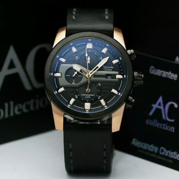 ✅Termurah Alexandre Christie Ac6270 Ac 6270 Black Rosegold Leather Black Diskon