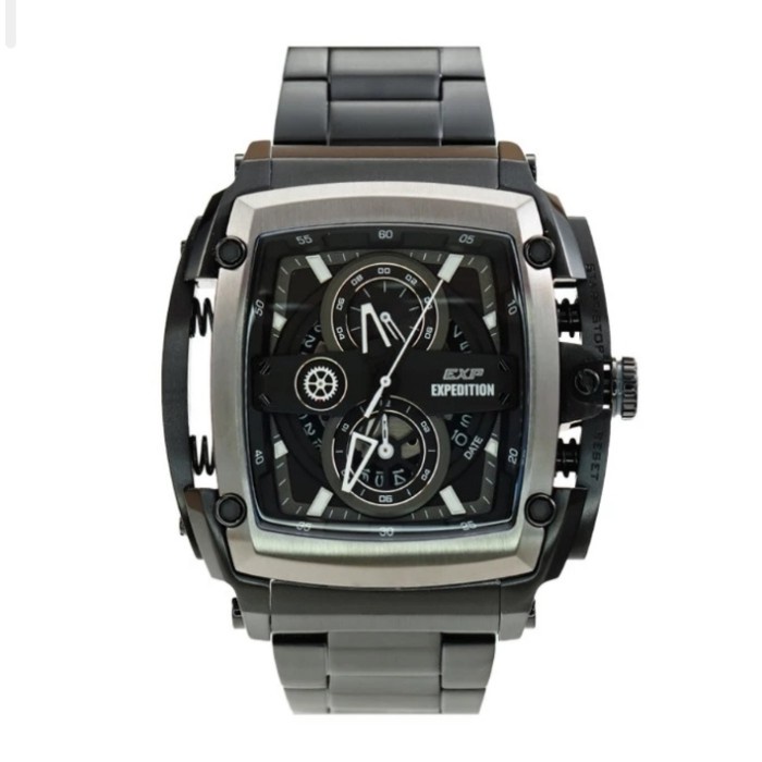 ✅Sale Jam Tangan Pria Expedition Exp 3008 Black Silver Rantai Original Berkualitas