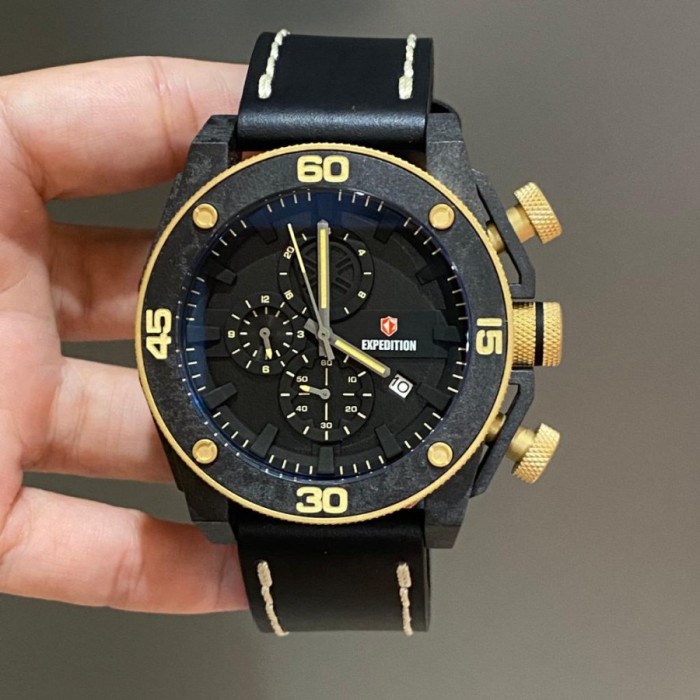 ✅Sale Jam Tangan Pria Expedition 6710 Se6710 Black Gold Leather Original Bisa Gojek