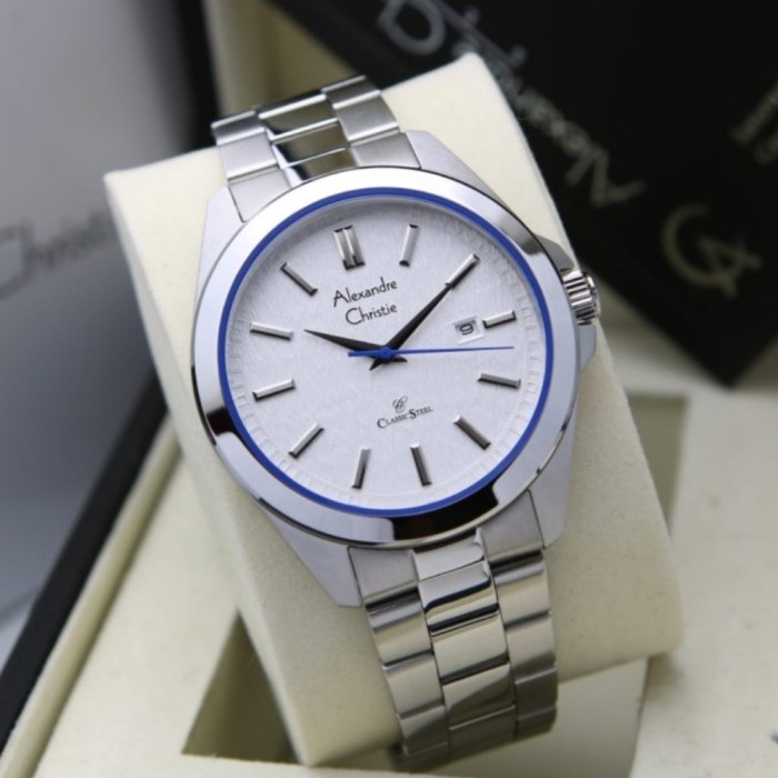 ✅Sale Jam Tangan Alexandre Christie Pria Original Ac8644 White Blue Diskon
