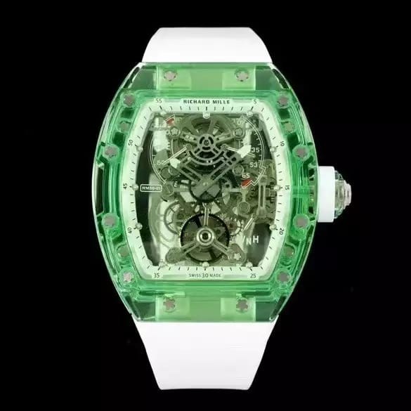 ✅Original Jam 056 Green Transparent Tourbillon Skeleton Dial Rubber White Best Bisa Gojek