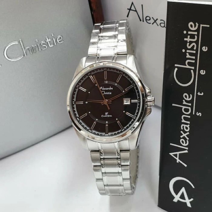 ✅Baru Alexander Christie 8502 Silver Hitam Jam Wanita Original Terbaru