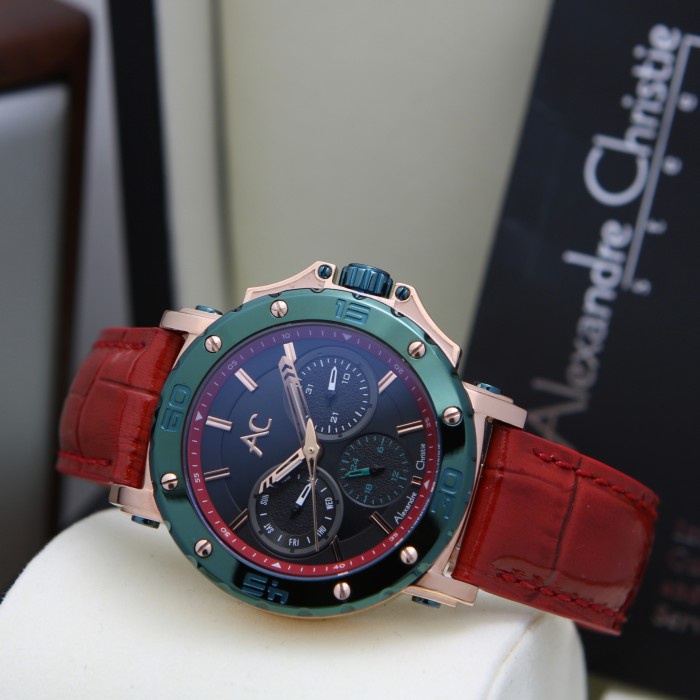 ✅New Alexandre Christie Ac 9205 Rosegold Red Blue Wanita Kulit. Original Berkualitas