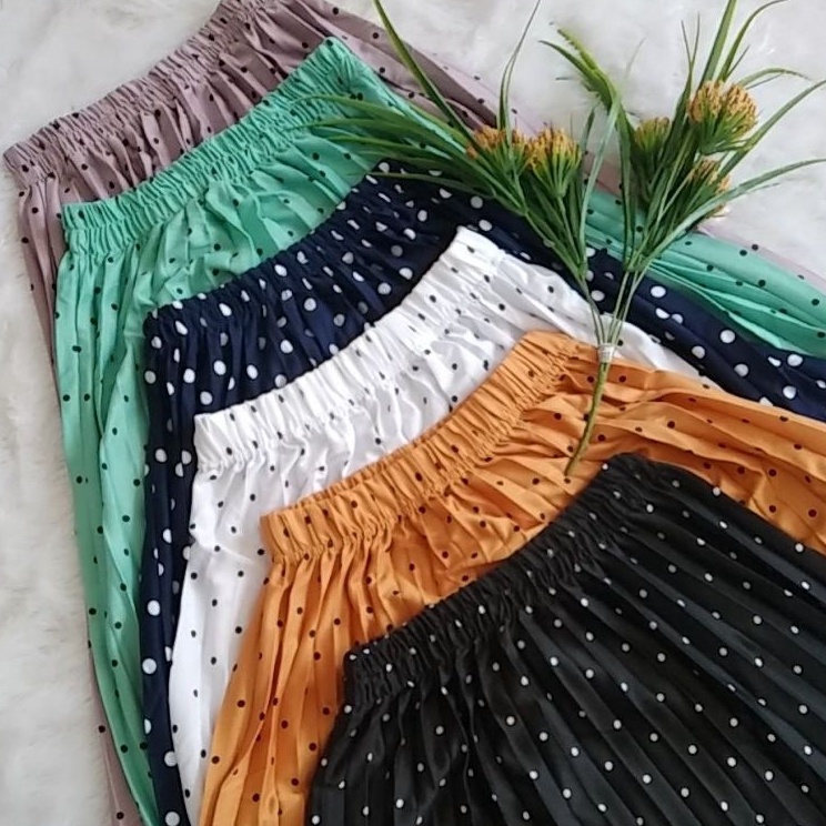 XCDV8205  ROK MOTIF POLKADOT BAWAHAN WANITA PAKAIAN MUSLIM