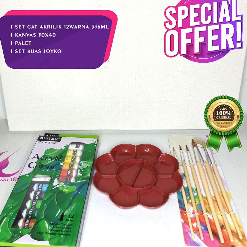 

[P12✓) Paket Lukis E02 Kanvas kanvas 30x40 kuas palet cat akrilik!