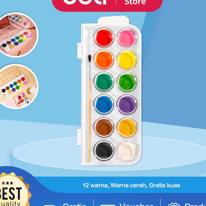 

[B51✉] Deli Watercolor Painting / Cat Air Padat 12 Warna Gratis Kuas Kualitas Tinggi EC15-12..