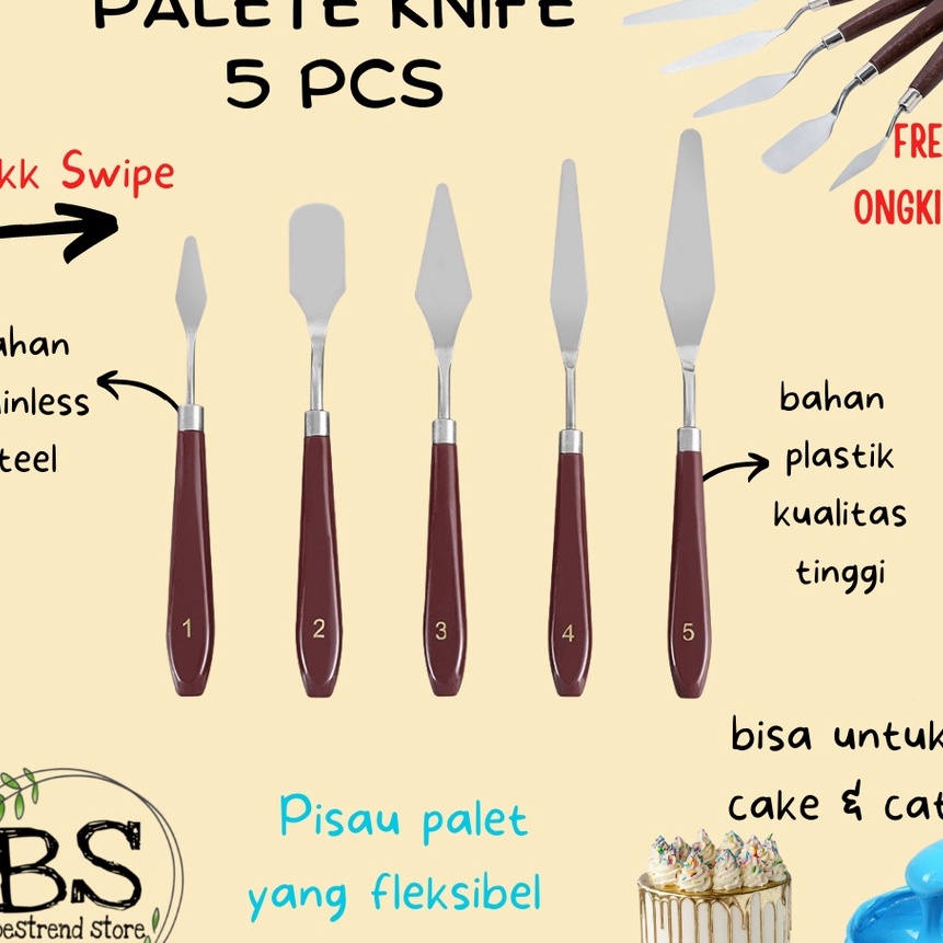 

[G37㊛] Palette Knife Spatula Lukis 5pcs Pisau Palet Untuk Dekorasi Kue Lukis Painting Palete Pallete Set.!!