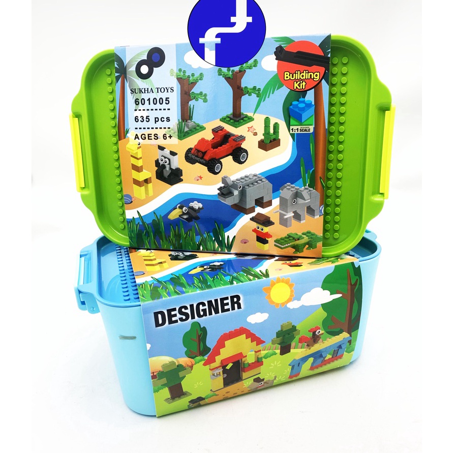 Terjamin Mainan Anak Building Kit Panlos Brick Wange Designer 625 Blocks BOX Hijau dan Biru 601005.