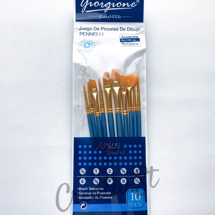 

[K87㊠] Giorgione Kuas Lukis Set Lengkap G-198SH 10 pcs Art Brush Nylon Cat Air Acrylic Minyak.