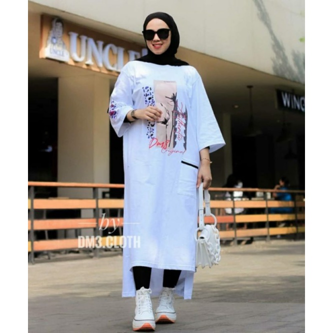 new tunik | long | putih kaos