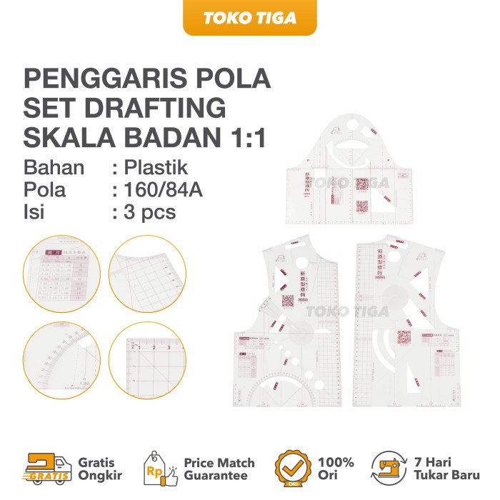 

Promo Penggaris Pola Set Drafting Skala Badan 1:1 / Prototype Ruler 160/84A