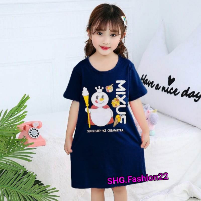 daster anak perempuan motif mixue//dress motif mixue umur 2-13 tahun