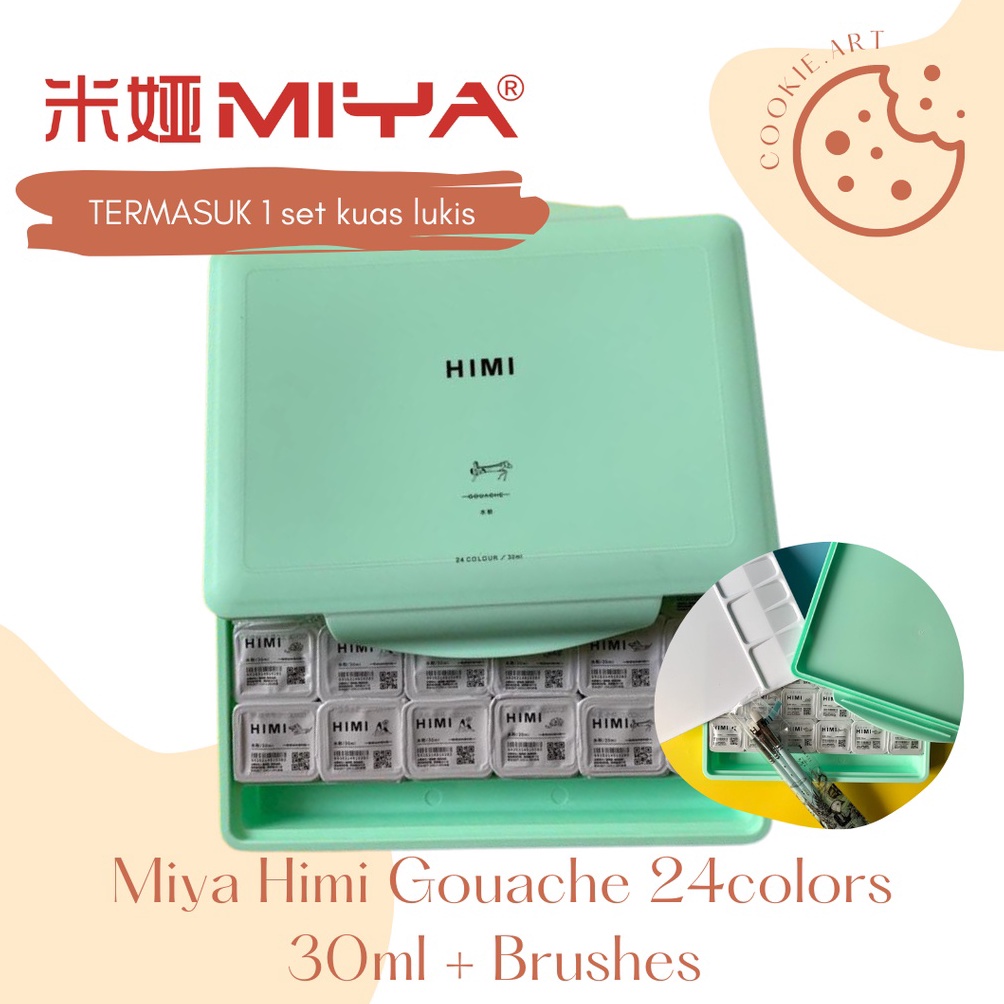 

[ART. W53Q] Miya Himi Gouache 24 Colors 30ml + Free 3pcs Little Bird Brushes