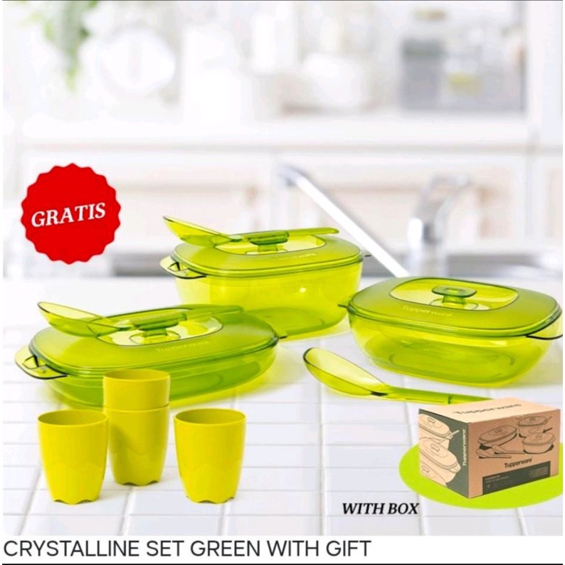 CRYSTALLINE SET GREEN WITH GIFT TUPPERWARE