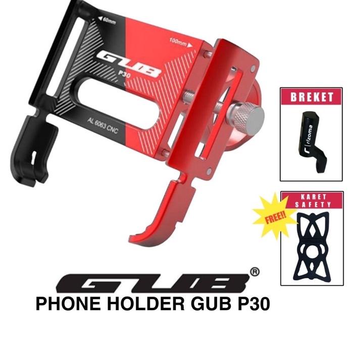 BARU Terlaris Holder Hp sepeda motor Gub P10 P30 Merah Breket rizoma cr7 karet gub besi alumunium