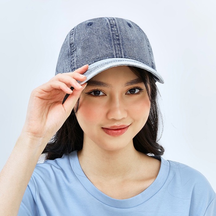 Topi KKV Topi Baseball Washed Denim Vintage Polos Pria Wanita - gray(B9U4) Topi Pria Distro REAL PIC