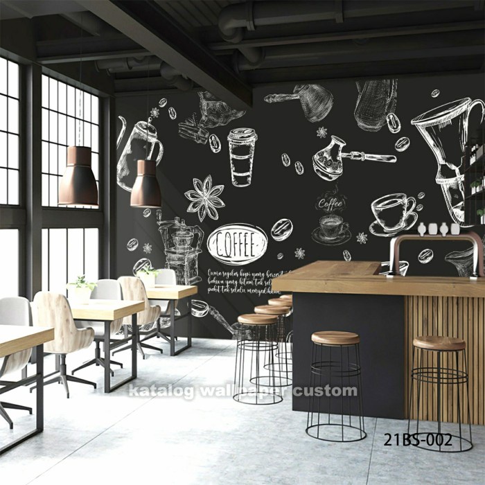 Terlaris Wallpaper Dinding 3D Custom Cafe Coffee Shop/ Kafe Kopi (21Bs-002)