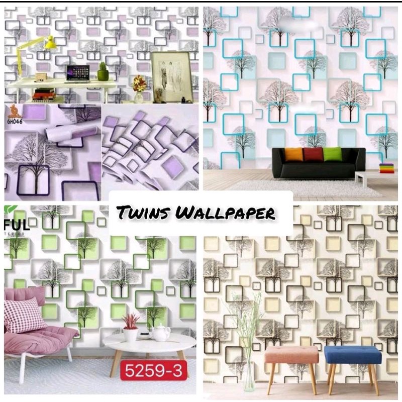 Wallpaper dinding 3D kotak, ukuran 10m x 45cm