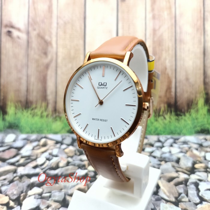 Discount Jam Tangan Pria Q&Q QQ Analog Tali Kulit Cokelat Q978J101Y Original /JAM TANGAN ANTI