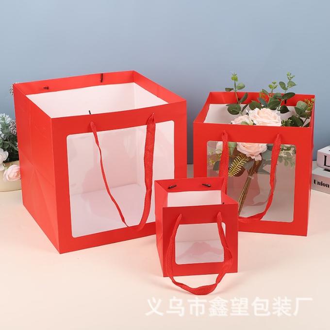 

New Sale Paper Bag Merah Kantong Mika Kotak Kue Tart Kantong Kaca Pvc Tas Cake Pengiriman Cepat