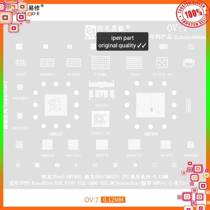 Plat Cetakan Ov7 Sdr735 Wcd9370 Sm6225 Sm7450 Bga Stencil Original