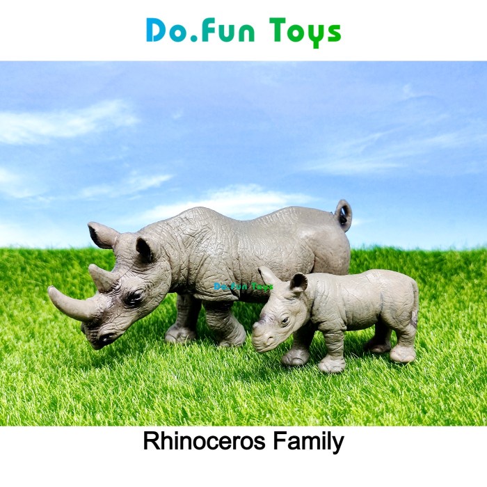 Rhinoceros Family Animal Figure/ Miniatur Mainan Binatang Badak Ready