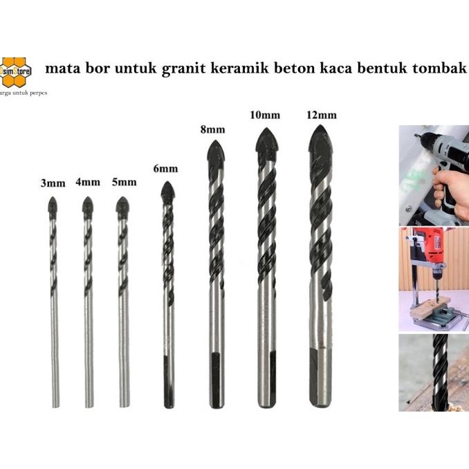 Mata Bor 6 8 10 12 Mm Untuk Granit Keramik Beton Kaca Bentuk Tombak Terbaik