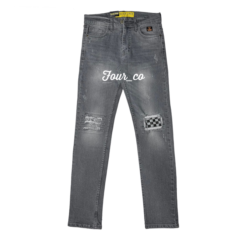 Celana panjang slimfit streetch/celana panjang jeans sobek catur abu”