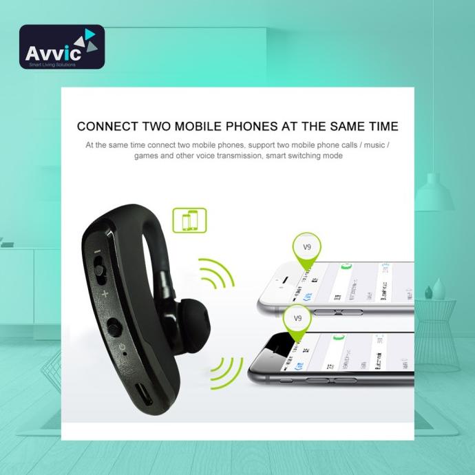 Headset Bluetooth Voyager V9 Wireless Hands-Free Earphone Mic Control